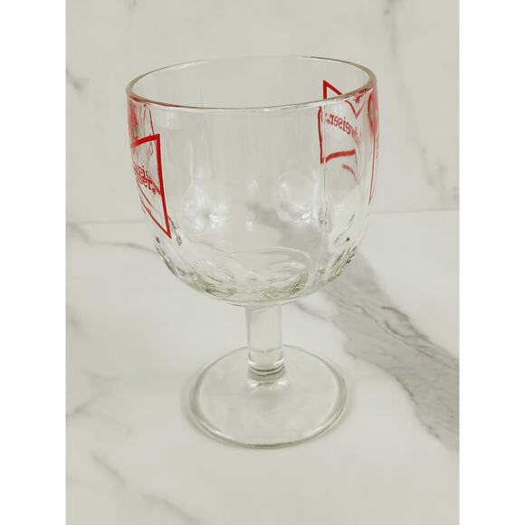 Budweiser Thumbprint Beer Goblet Glass 16oz Chalice Cup Red Logo 6" Vintage - Picture 3 of 14